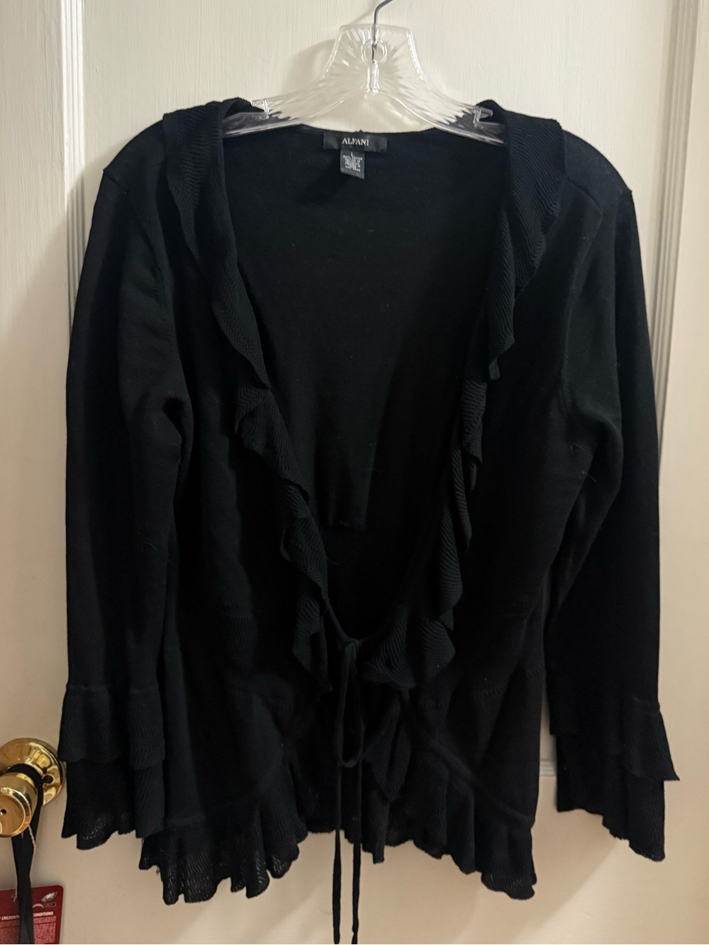Alfani Black Ruffle-Trim Open-Front Cardigan Size Large